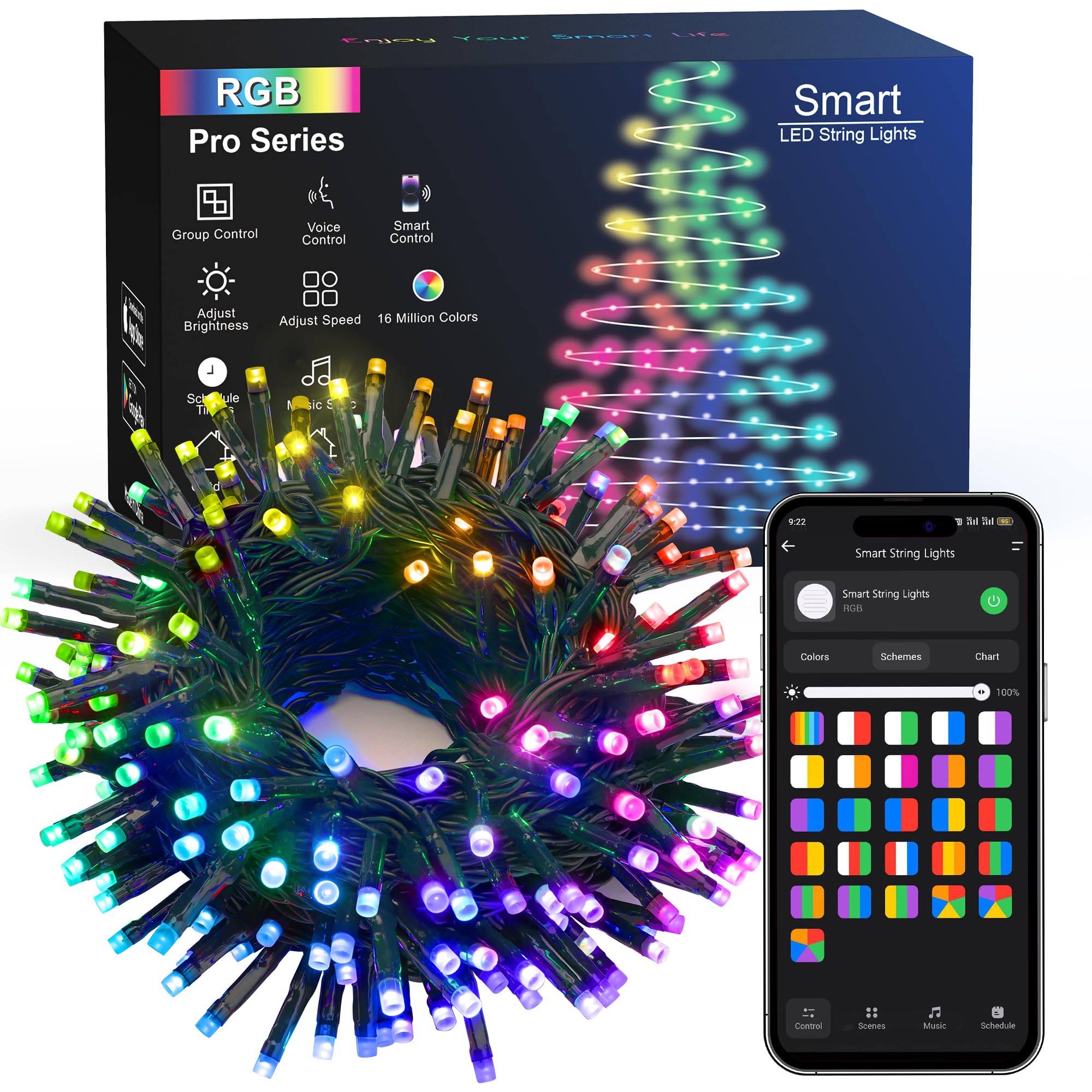 Brizled Color Changing Halloween Lights, 66ft 200 LED RGB Christmas Lights Music Sync, 120+ Modes Remote Dimmable Outdoor Christmas Light, Mini Tree Light Indoor Plugin for Xmas Halloween Party Decor